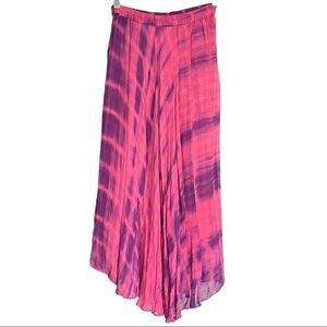 VINTAGE Batik Skirt Tie Dye Pink Purple Linen Lined Handkerchief Womens XS